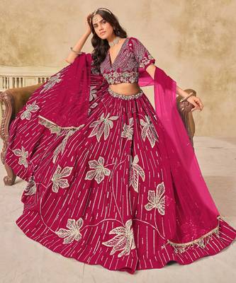 Rani Pink Art Silk Heavy Thread Embroidery with Sequins Work Lehenga Choli 5