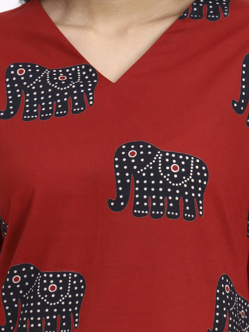 maroon cotton ethnic motifs straight kurta pant dupatta set