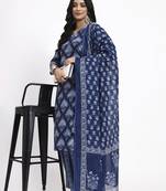 navy blue cotton straight kurta pant dupatta set