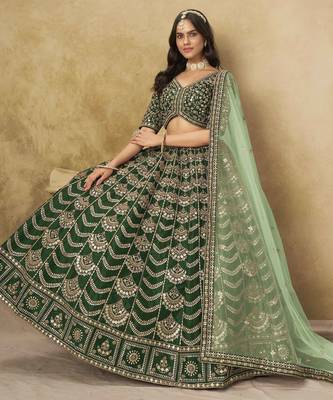 Green Art Silk Heavy Thread Embroidery with Sequins Work Lehenga Choli 2