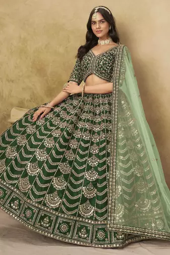 Green Art Silk Heavy Thread Embroidery with Sequins Work Lehenga Choli