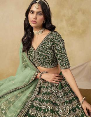 Green Art Silk Heavy Thread Embroidery with Sequins Work Lehenga Choli 3