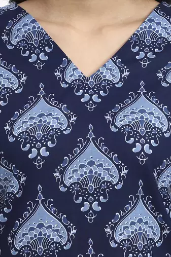 navy blue cotton straight kurta pant dupatta set