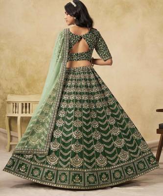 Green Art Silk Heavy Thread Embroidery with Sequins Work Lehenga Choli 4