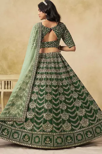 Green Art Silk Heavy Thread Embroidery with Sequins Work Lehenga Choli