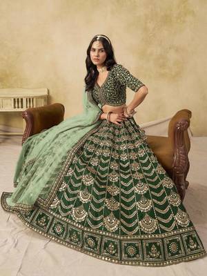 Green Art Silk Heavy Thread Embroidery with Sequins Work Lehenga Choli 5
