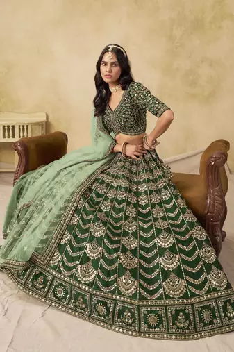 Green Art Silk Heavy Thread Embroidery with Sequins Work Lehenga Choli
