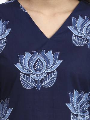 navy blue cotton straight kurta pant dupatta set 4