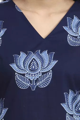 navy blue cotton straight kurta pant dupatta set