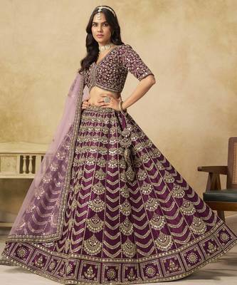Wine Art Silk Heavy Thread Embroidery with Sequins Work Lehenga Choli 1