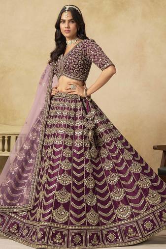 Wine Art Silk Heavy Thread Embroidery with Sequins Work Lehenga Choli