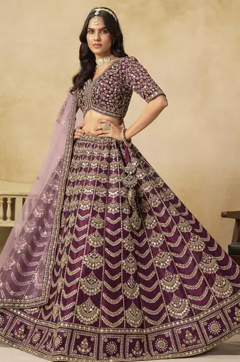 Wine Art Silk Heavy Thread Embroidery with Sequins Work Lehenga Choli