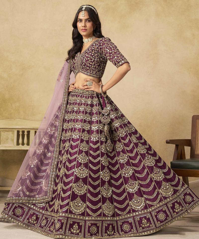 Wine Art Silk Heavy Thread Embroidery with Sequins Work Lehenga Choli