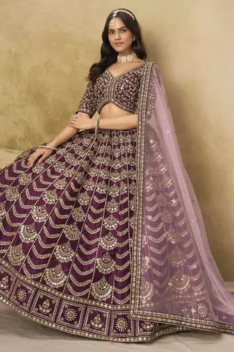 Wine Art Silk Heavy Thread Embroidery with Sequins Work Lehenga Choli