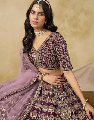 Wine Art Silk Heavy Thread Embroidery with Sequins Work Lehenga Choli 3