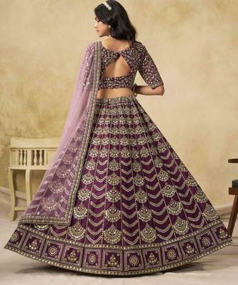 Wine Art Silk Heavy Thread Embroidery with Sequins Work Lehenga Choli 4