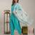 sky blue silk blend straight kurta pant with handblock print kota doriya dupatta set