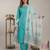 sky blue silk blend straight kurta pant with handblock print kota doriya dupatta set
