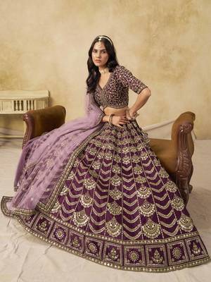 Wine Art Silk Heavy Thread Embroidery with Sequins Work Lehenga Choli 5