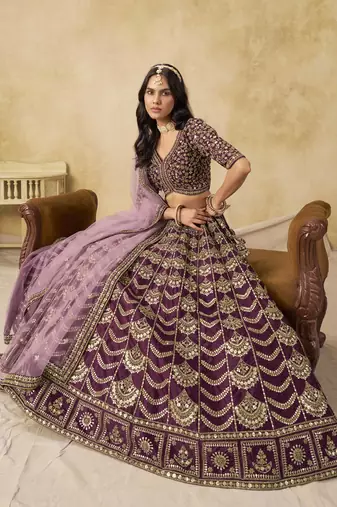 Wine Art Silk Heavy Thread Embroidery with Sequins Work Lehenga Choli