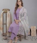 lavender silk blend straight kurta pant with handblock print kota doriya dupatta set