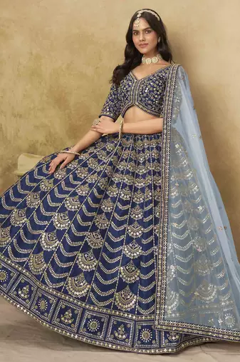 Navy Blue Art Silk Heavy Thread Embroidery with Sequins Work Lehenga Choli