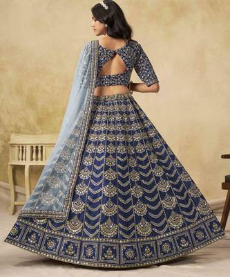 Navy Blue Art Silk Heavy Thread Embroidery with Sequins Work Lehenga Choli 4