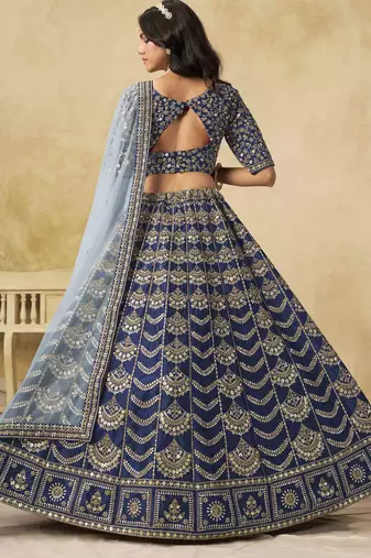 Navy Blue Art Silk Heavy Thread Embroidery with Sequins Work Lehenga Choli