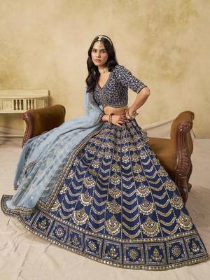 Navy Blue Art Silk Heavy Thread Embroidery with Sequins Work Lehenga Choli 5