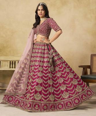 Rani Pink Art Silk Heavy Thread Embroidery with Sequins Work Lehenga Choli 1