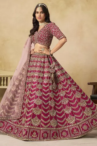 Rani Pink Art Silk Heavy Thread Embroidery with Sequins Work Lehenga Choli