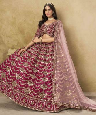 Rani Pink Art Silk Heavy Thread Embroidery with Sequins Work Lehenga Choli 2