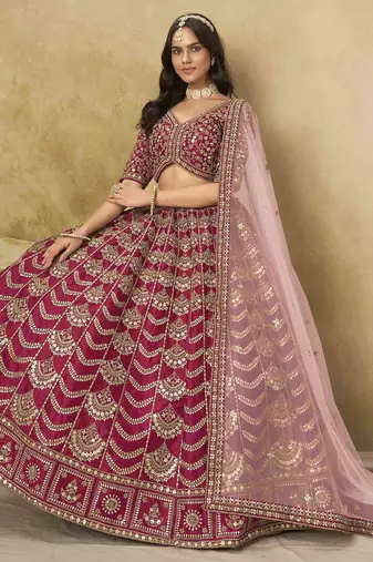 Rani Pink Art Silk Heavy Thread Embroidery with Sequins Work Lehenga Choli