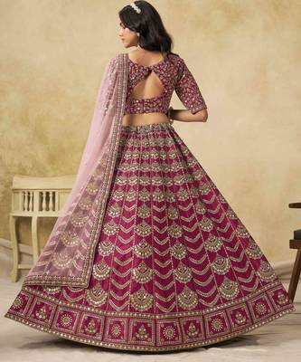 Rani Pink Art Silk Heavy Thread Embroidery with Sequins Work Lehenga Choli 4