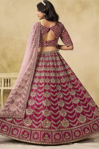 Rani Pink Art Silk Heavy Thread Embroidery with Sequins Work Lehenga Choli