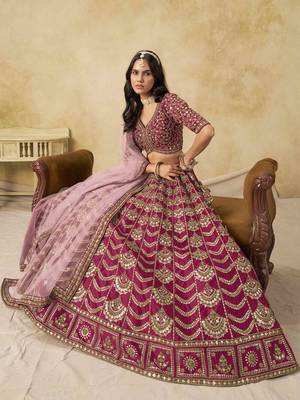 Rani Pink Art Silk Heavy Thread Embroidery with Sequins Work Lehenga Choli 5