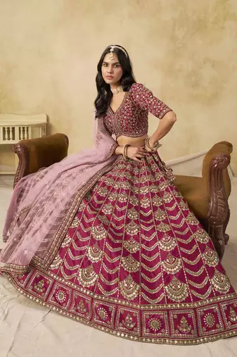 Rani Pink Art Silk Heavy Thread Embroidery with Sequins Work Lehenga Choli