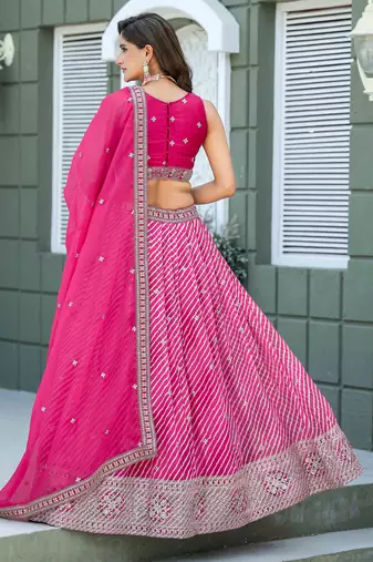 Rani Pink Tabby Silk Print With Heavy Thread Embroidery Sequins Work Lehenga Choli