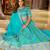 Turquoise Tabby Silk Print With Heavy Thread Embroidery Sequins Work Lehenga Choli