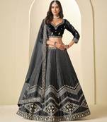 Black Ice Velvet Heavy Thread Embroidery Sequins Work Lehenga Choli
