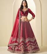 Maroon Ice Velvet Heavy Thread Embroidery Sequins Work Lehenga Choli