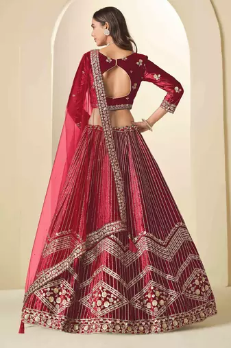 Maroon Ice Velvet Heavy Thread Embroidery Sequins Work Lehenga Choli