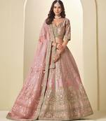 Pink Art Silk Heavy Thread Embroidery Sequins Work Lehenga Choli