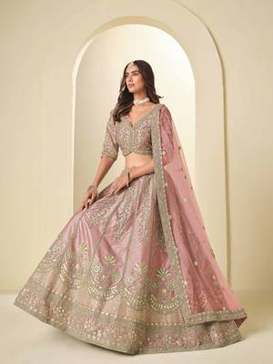 Pink Art Silk Heavy Thread Embroidery Sequins Work Lehenga Choli 3