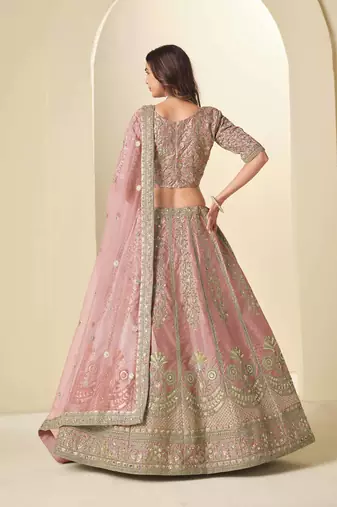 Pink Art Silk Heavy Thread Embroidery Sequins Work Lehenga Choli