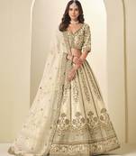 Cream Art Silk Heavy Thread Embroidery Sequins Work Lehenga Choli