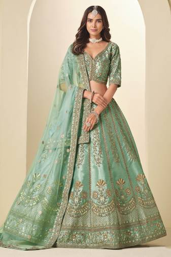 Light Green Art Silk Heavy Thread Embroidery Sequins Work Lehenga Choli