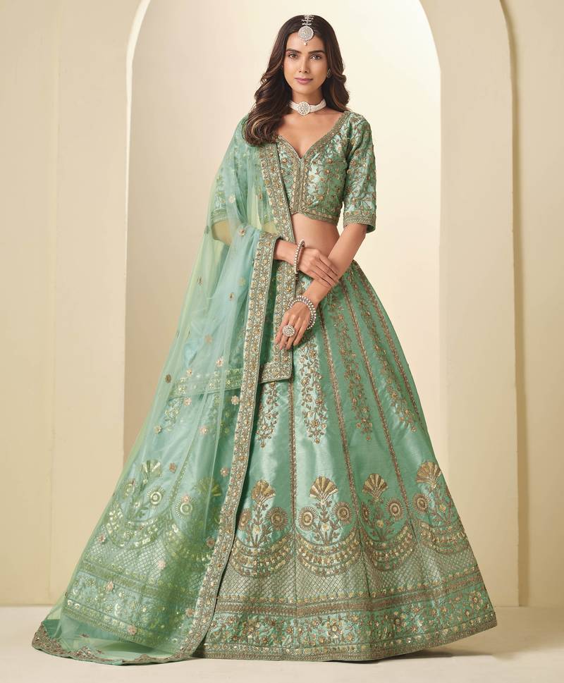 Light Green Art Silk Heavy Thread Embroidery Sequins Work Lehenga Choli