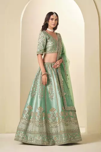 Light Green Art Silk Heavy Thread Embroidery Sequins Work Lehenga Choli