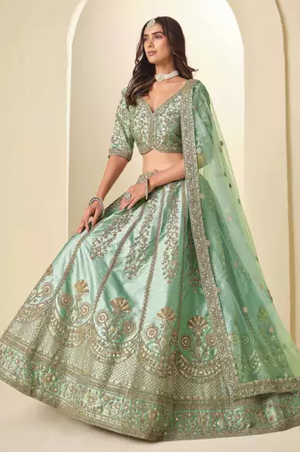 Light Green Art Silk Heavy Thread Embroidery Sequins Work Lehenga Choli